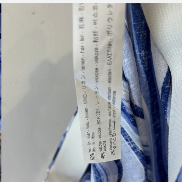 Zara Blue White High Waist Flare Slit Leg Pants Groovy Disco Linen - Picture 11 of 12